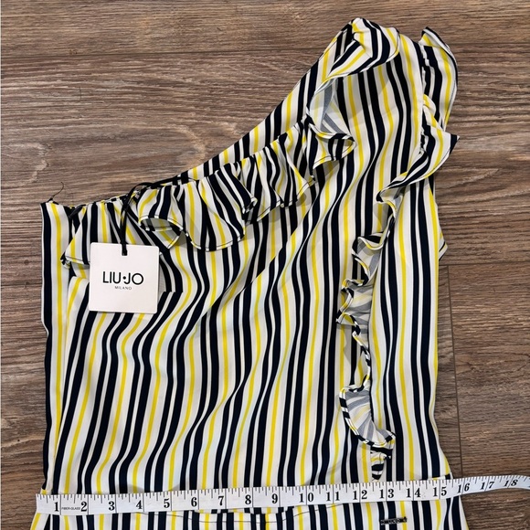 Liu Jo NWT Women's 8 Yellow & Black Stripes One Shoulder Jumpsuit Made in Italy - Picture 7 of 10